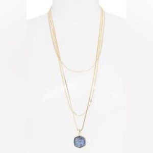 Kendra Scott triple golden chain blue stone pendant